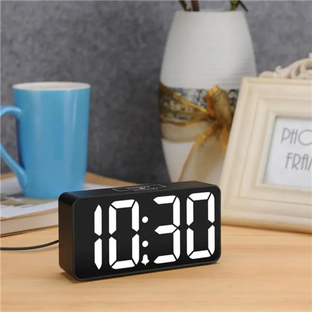 Digital Alarm Clock Large Number Display USB Charging Port Bedside Desk Clock